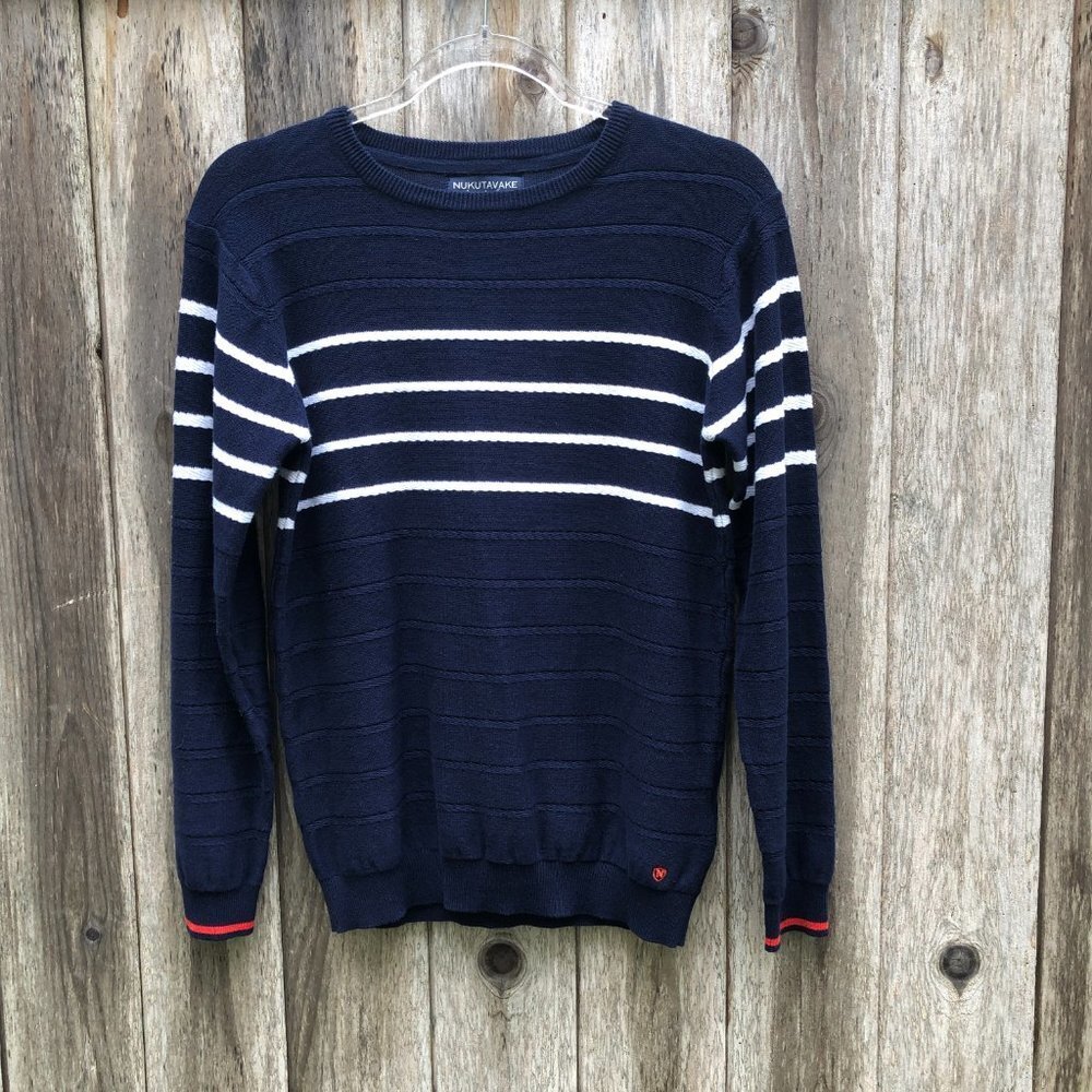 Nukutavake Cotton Navy White Striped Long Sleeve Sweater NWT